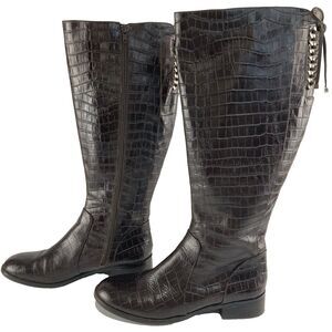 Antonio Melani‎ Eastyn Brown Knee High Faux Croc Tall Equestrian Boots Women 9.5